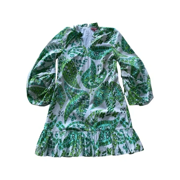 STAUD | Dresses | Staud Wmns 6 Carolina Puff Sleeve Green White Ruffle  Paisley Mini Dress | Poshmark